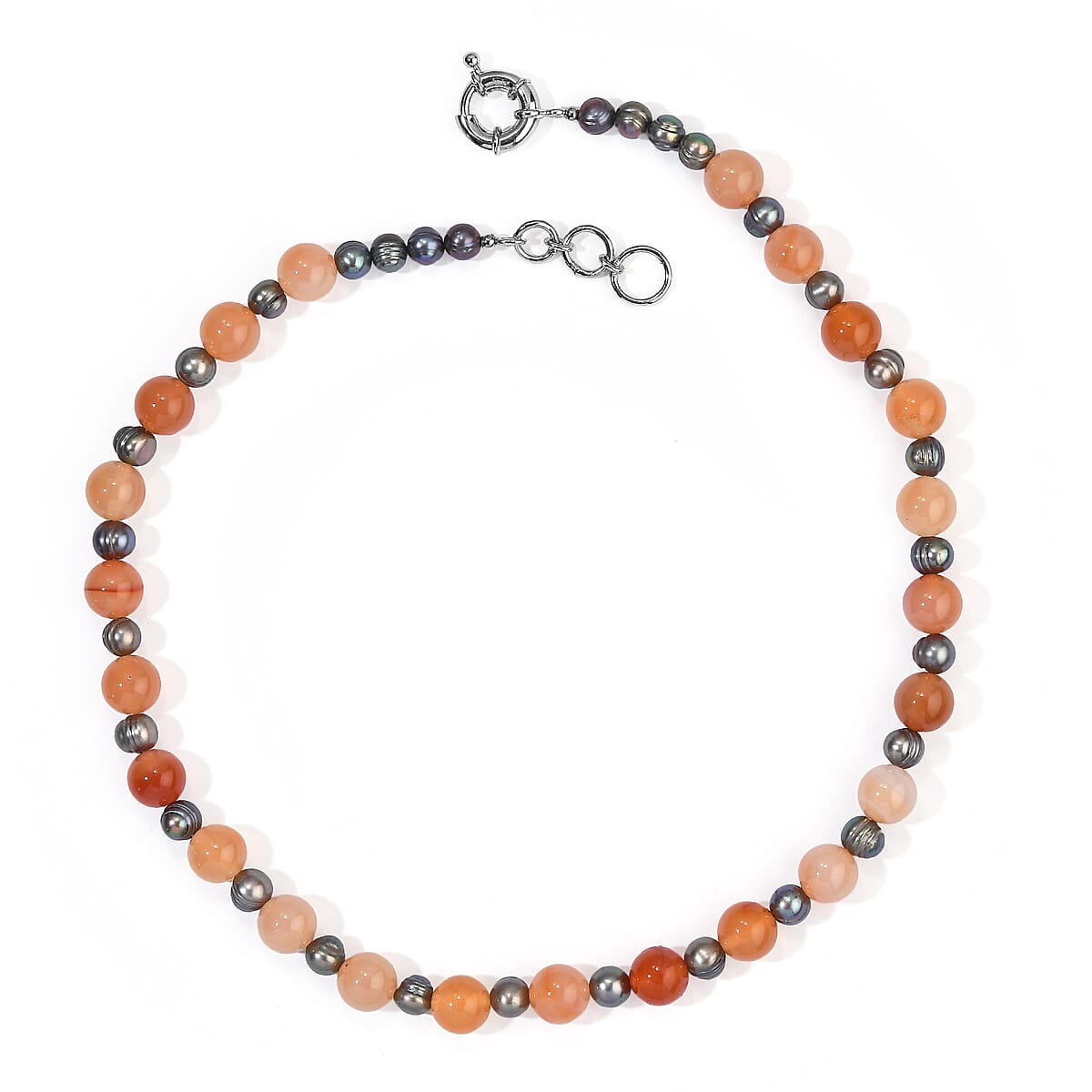 EverTrue Carnelian 135.00 ctw and Peacock Pearl Necklace (18 Inches) in Platinum Bond image number 1