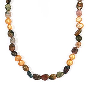 EverTrue Golden Pearl (D) and Moss Agate 100.00 ctw Necklace (18 Inches) in Platinum Bond