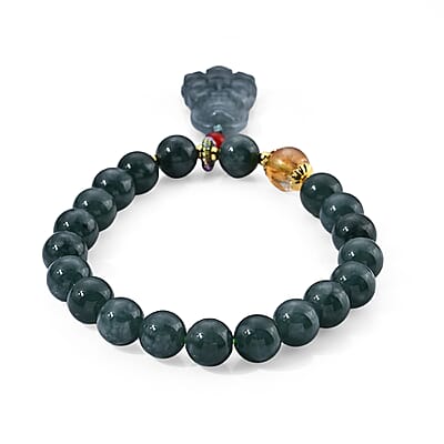 Natural Olmec Jadeite, Multi Gemstone 103.50 ctw Beaded Stretch Bracelet with Goddess of Mercy Charm in Silvertone (6.25-6.75In)