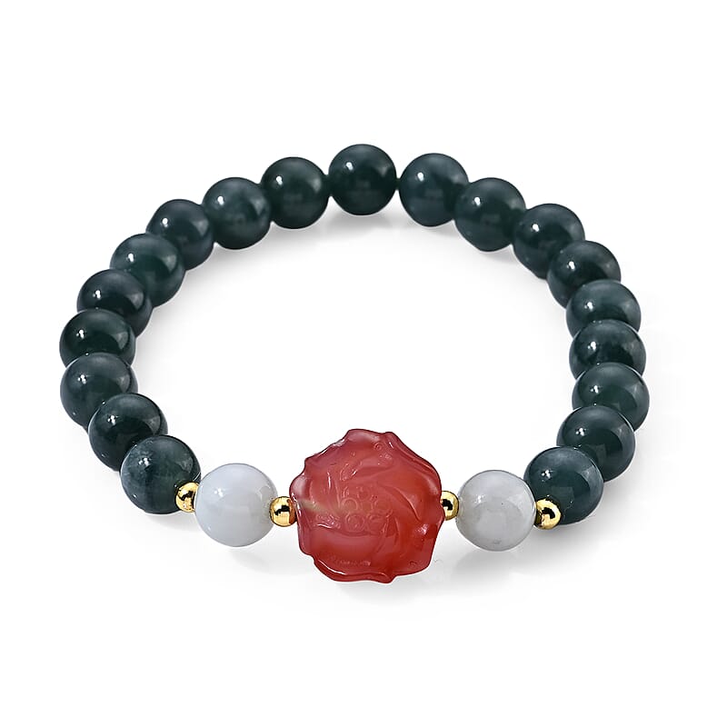 Natural Olmec Jadeite and Multi Gemstone 103.50 ctw Beaded Stretch Bracelet in Silvertone (6.25-6.75In)