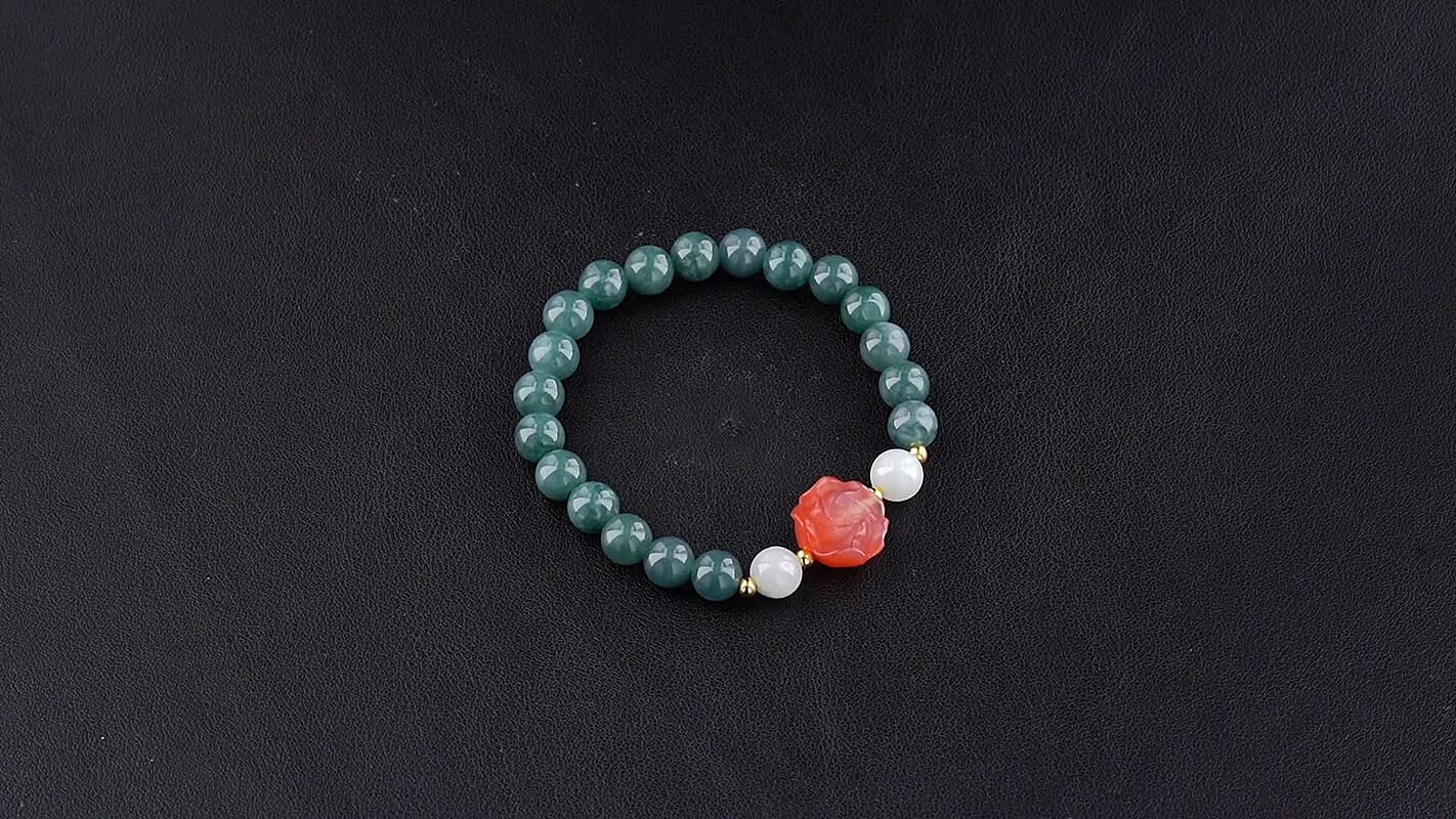 Natural Olmec Jadeite, Natural Jade and Red Agate Beaded Stretch Bracelet in Silvertone (6.25-6.75In) 103.50 ctw