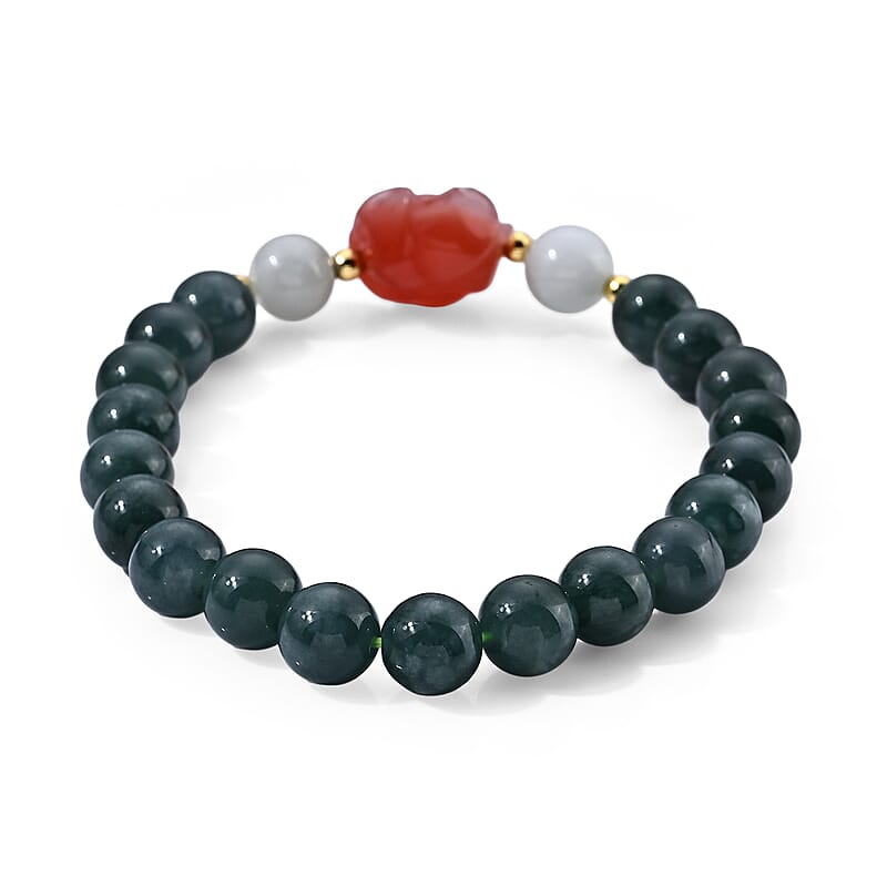 Natural Olmec Jadeite and Multi Gemstone 103.50 ctw Beaded Stretch Bracelet in Silvertone (6.25-6.75In)