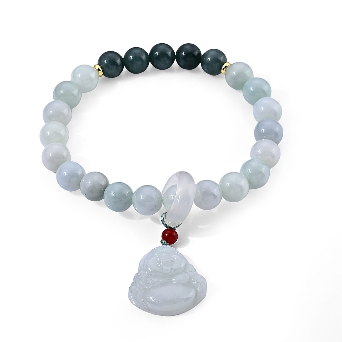 Natural Jade and Multi Gemstone 105.00 ctw Beaded Stretch Bracelet with Buddha Charm in Goldtone (6.25-6.75In)