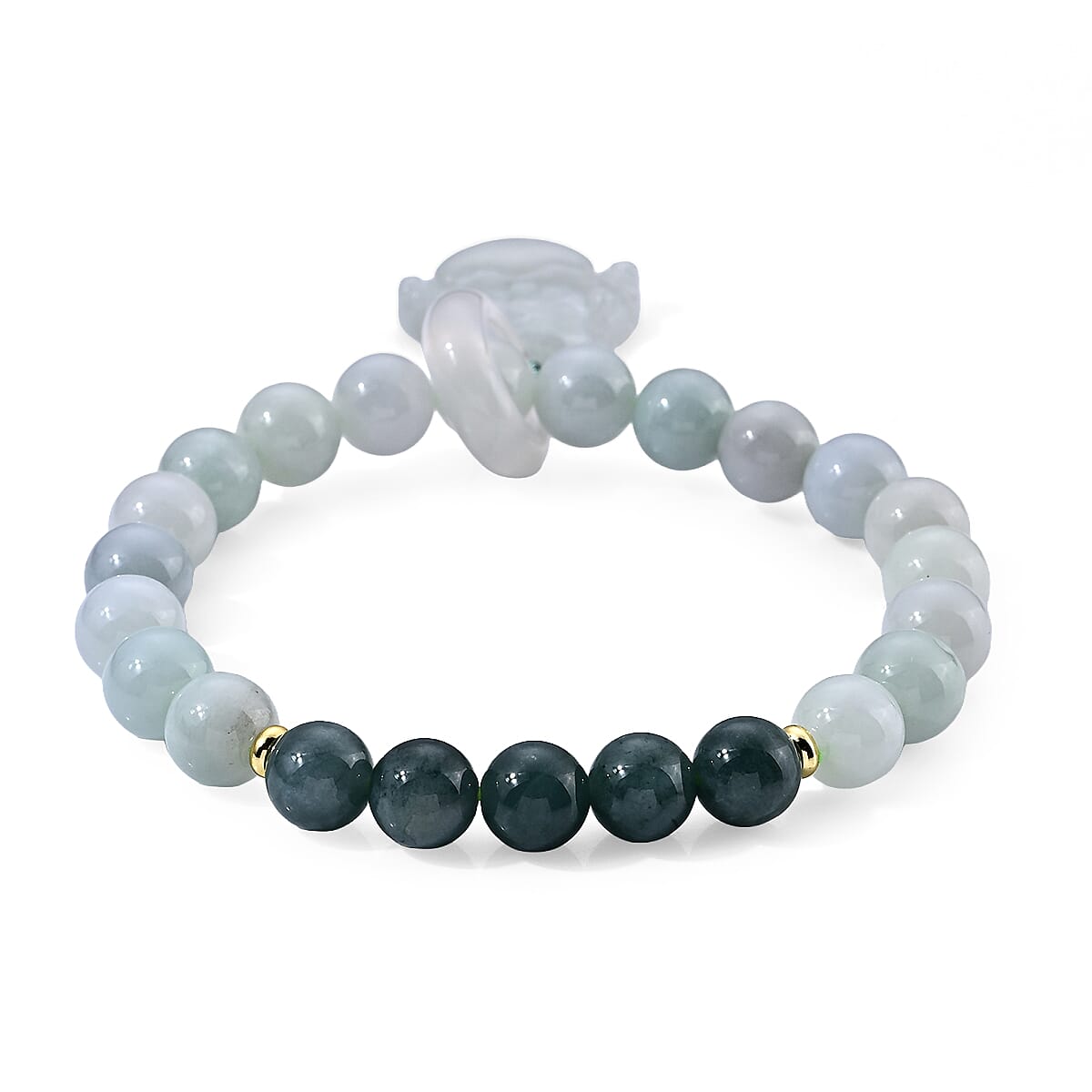 Natural Jade and Multi Gemstone 105.00 ctw Beaded Stretch Bracelet with Buddha Charm in Goldtone (6.25-6.75In)