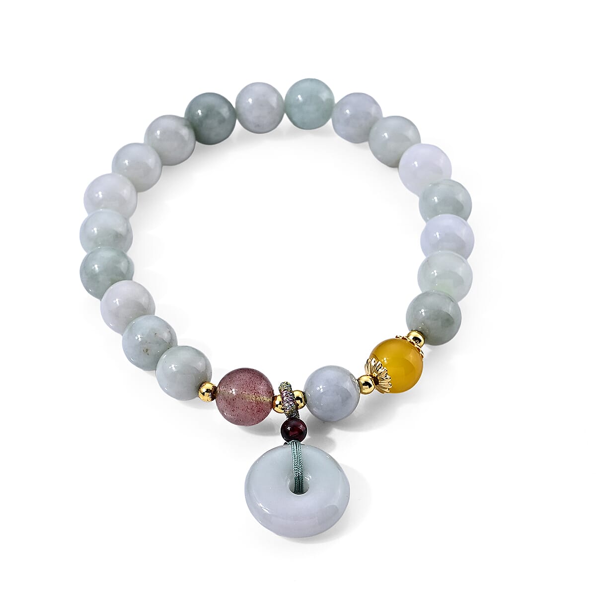 Natural Jade and Multi Gemstone 115.00 ctw Beaded Stretch Bracelet with Peace Buckle in Goldtone
