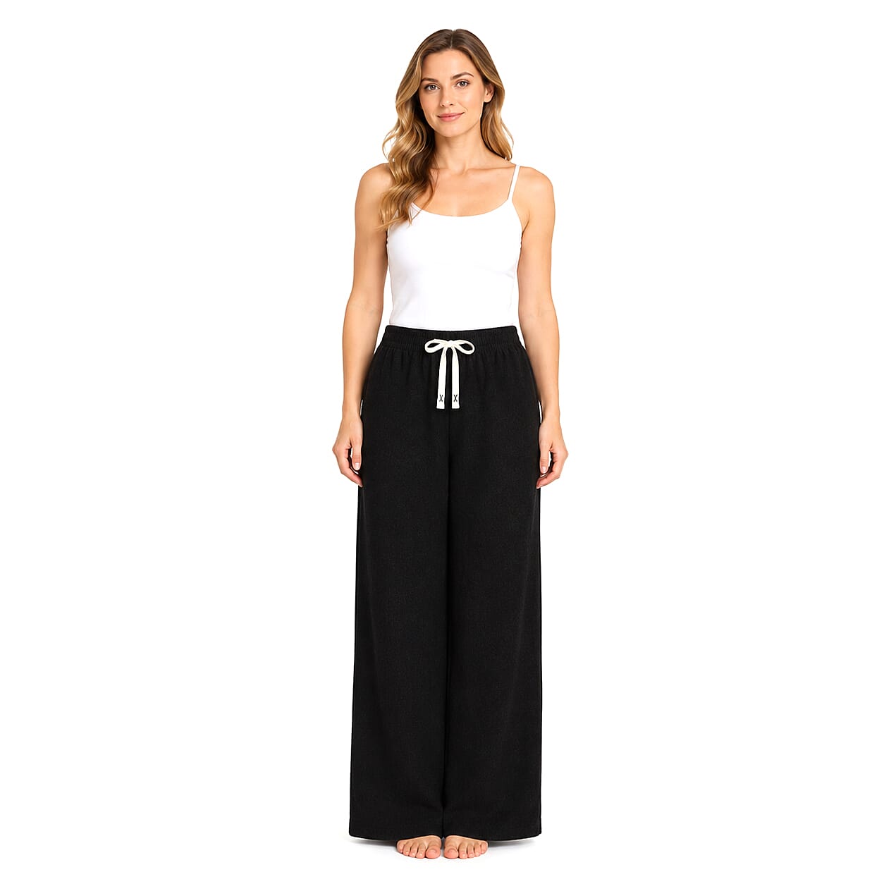 La Marey Black with Lining Wide Leg Pajama Pants - One Size Fits Most