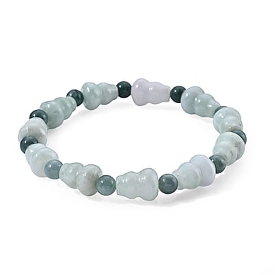 Natural Jade Carved and Olmec Jadeite 110.00 ctw Beaded Stretch Bracelet (6.5-7In)