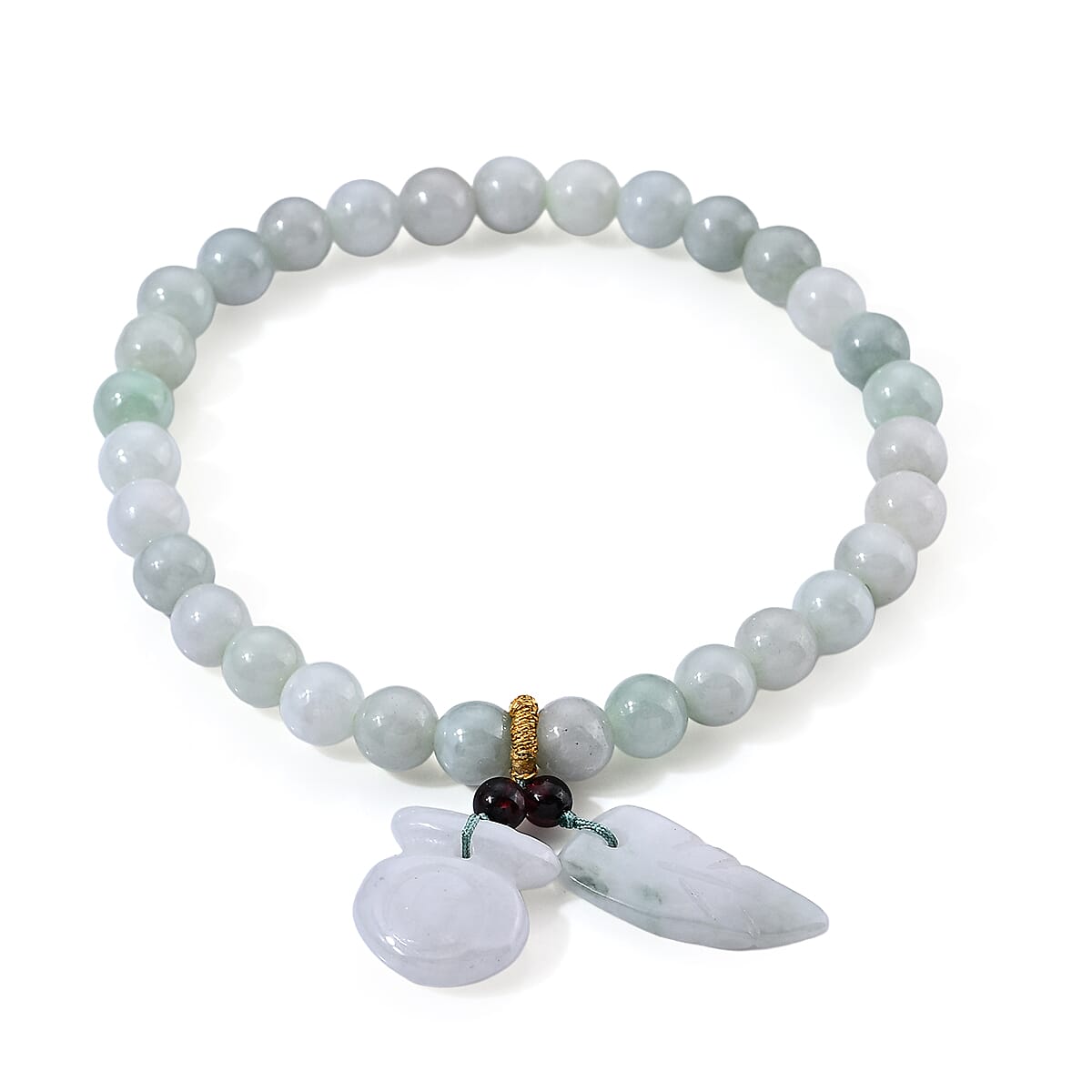 Natural Jade Beaded and Red Garnet 40.50 ctw Stretch Bracelet