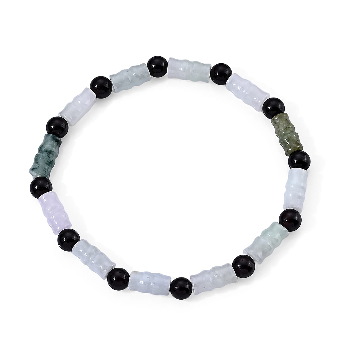 Natural Jade Carved and Red Garnet 50.00 ctw Beaded Stretch Bracelet