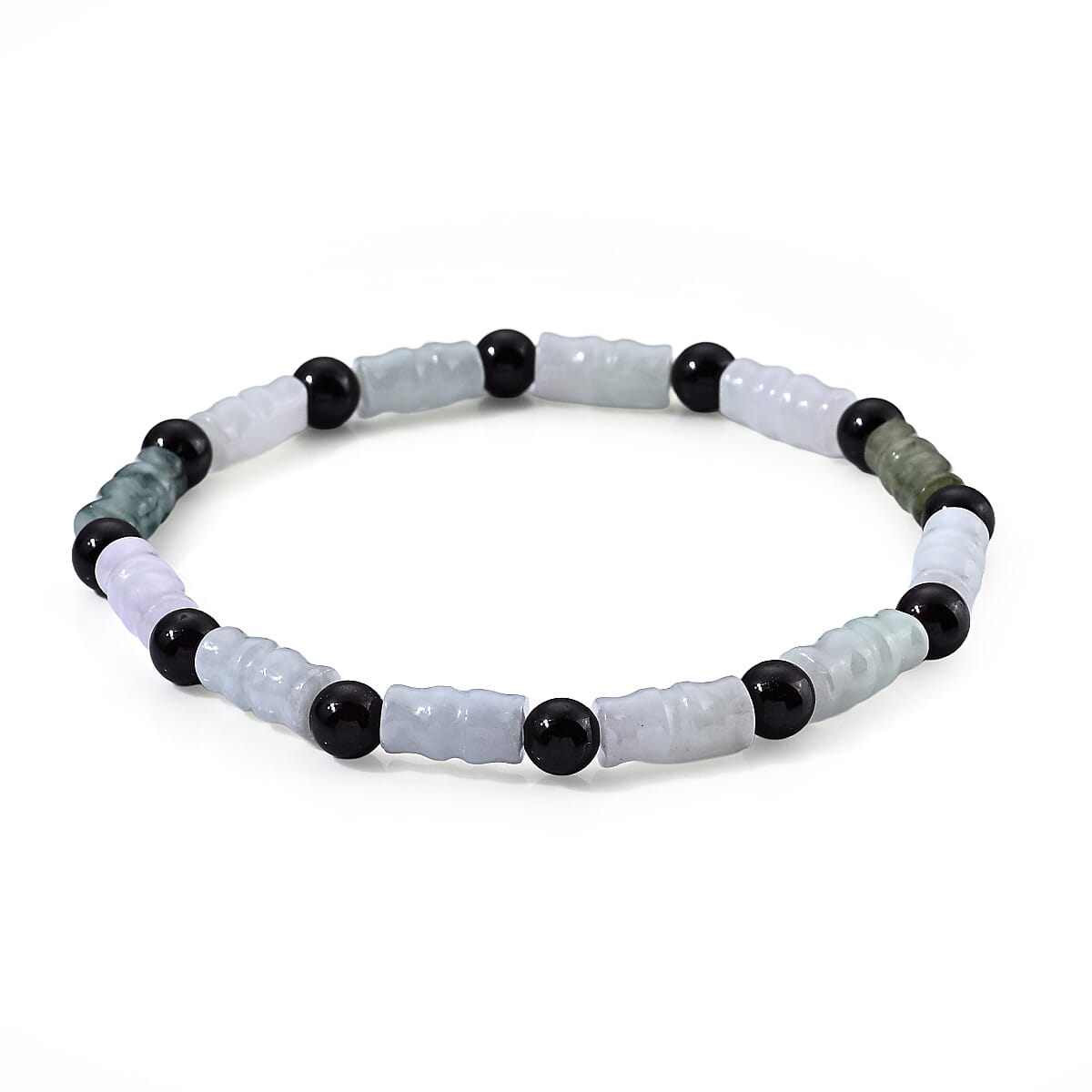 Natural Jade Carved and Red Garnet 50.00 ctw Beaded Stretch Bracelet