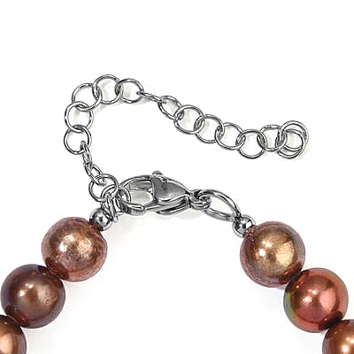 EverTrue Brown Pearl (D) and Coral 35.00 ctw Bracelet in Stainless Steel (7.25 In)
