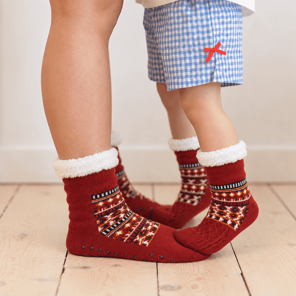 La Marey Bold Red and Black Set of 2 Non-Slip Floor Socks with Brand Logo