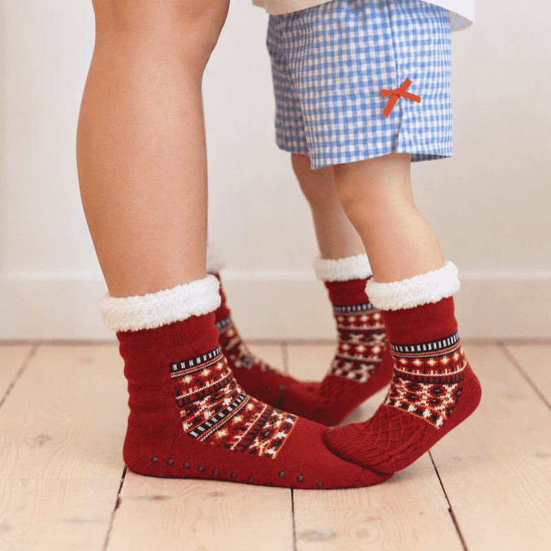 La Marey Bold Red and Black Set of 2 Non-Slip Floor Socks with Brand Logo