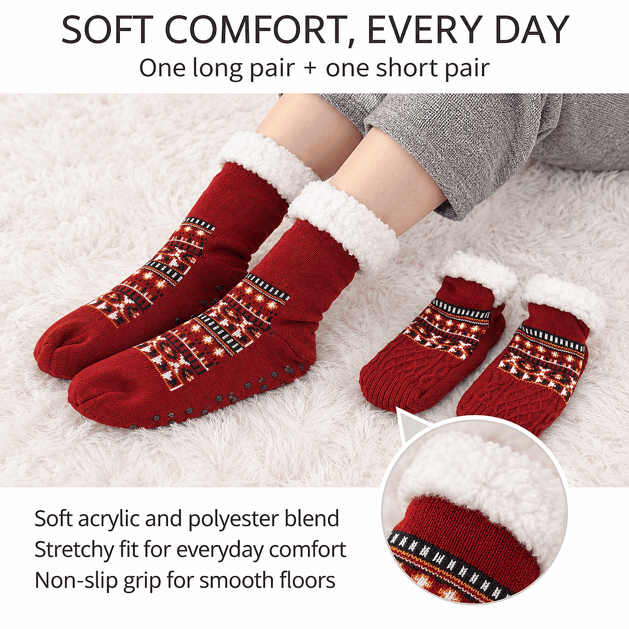 La Marey Bold Red and Black Set of 2 Non-Slip Floor Socks with Brand Logo