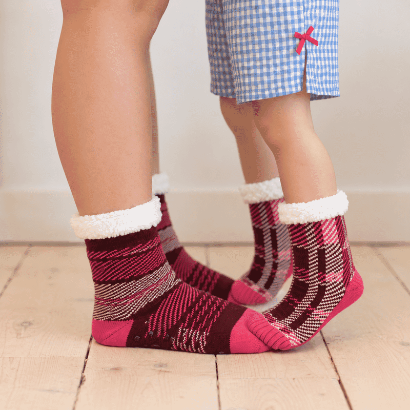 La Marey Bold Red and Black Set of 2 Non-Slip Floor Socks with Brand Logo