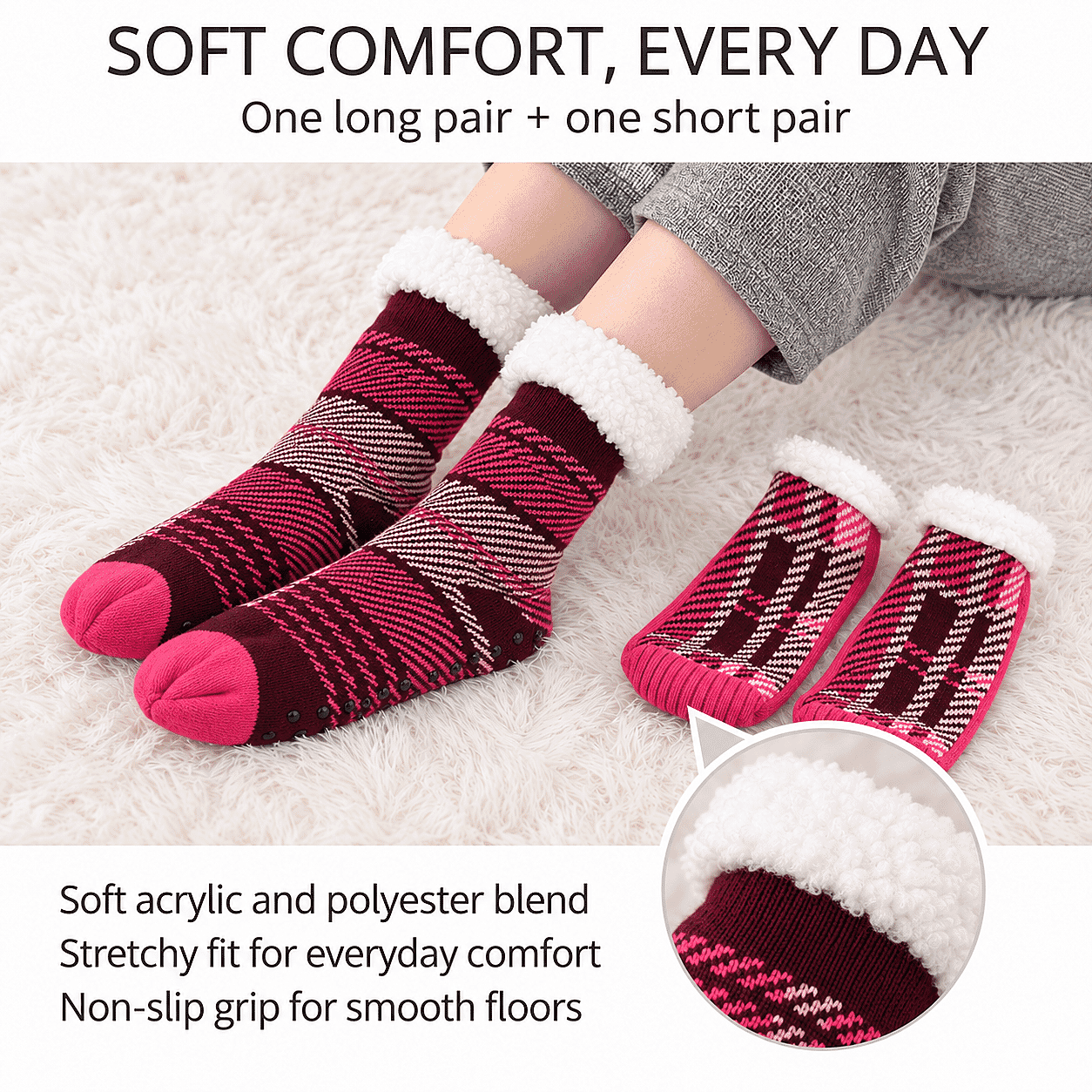 La Marey Bold Red and Black Set of 2 Non-Slip Floor Socks with Brand Logo