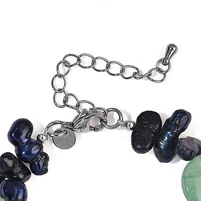 EverTrue Blue Pearl (D) and Green Aventurine 55.00 ctw Bracelet in Stainless Steel (7.25 In)