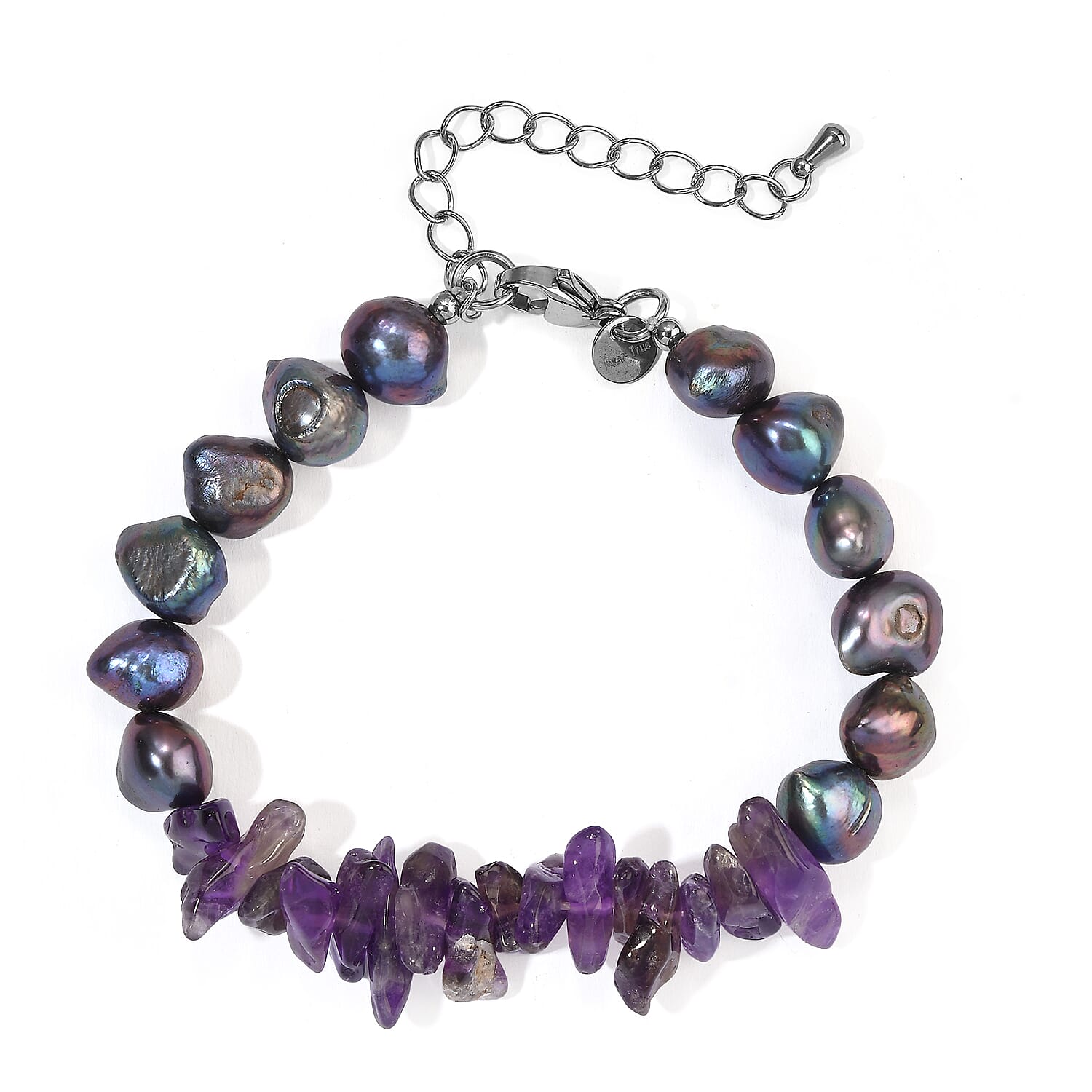 EverTrue African Amethyst 35.00 ctw and Pearl (D) Bracelet in Stainless Steel (7.25 In)