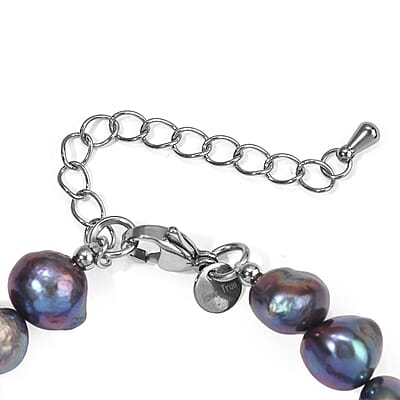 EverTrue African Amethyst 35.00 ctw and Pearl (D) Bracelet in Stainless Steel (7.25 In)