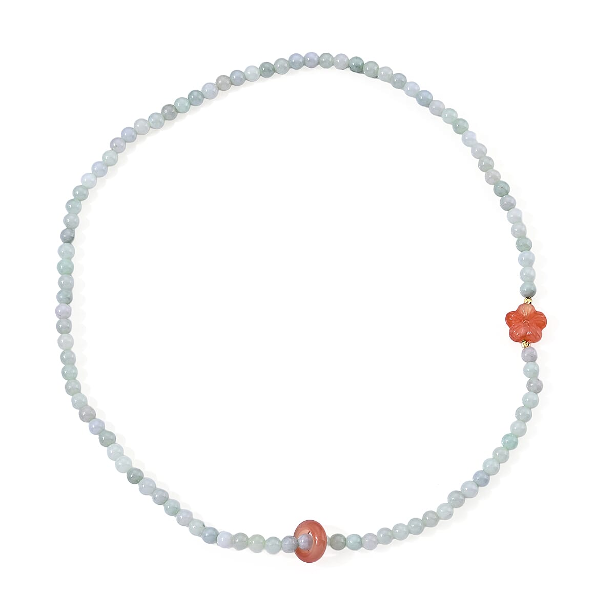 Natural Jade Beaded and Agate Flower 170.00 ctw Necklace in Silvertone (20 Inches)