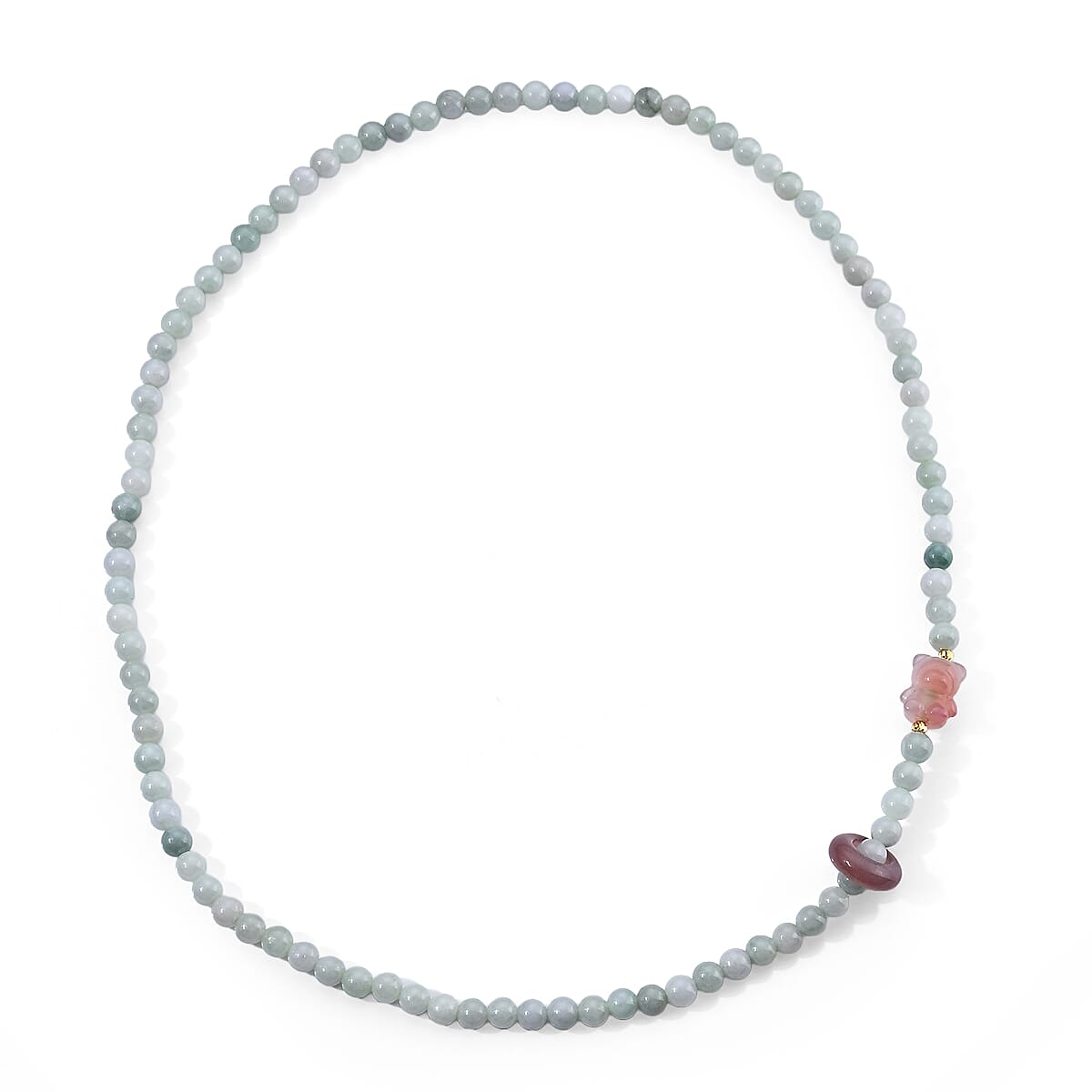 Natural Jade Beaded and Agate Bear 170.00 ctw Necklace in Silvertone (20 Inches)