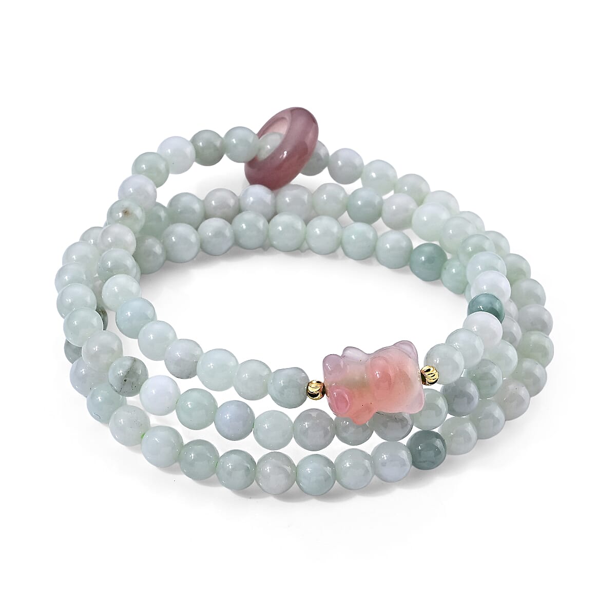 Natural Jade Beaded and Agate Bear 170.00 ctw Necklace in Silvertone (20 Inches)