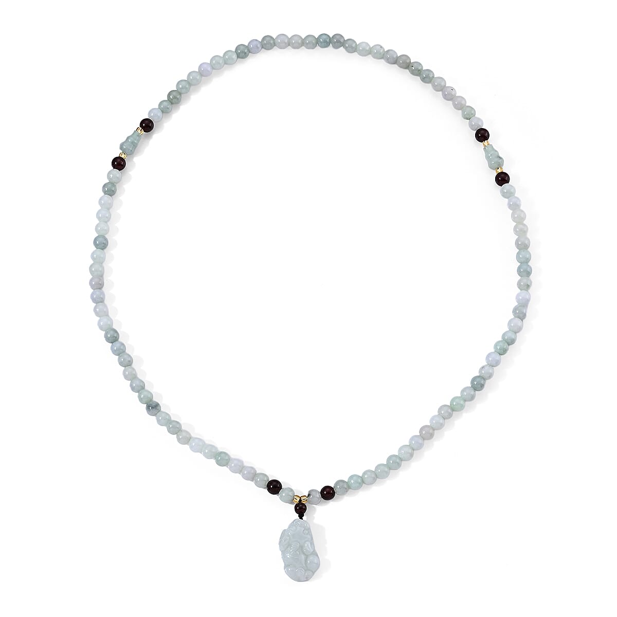 Natural Jade, Red Garnet and Glass Carved Pixiu Necklace (20 Inches) 180.00 ctw