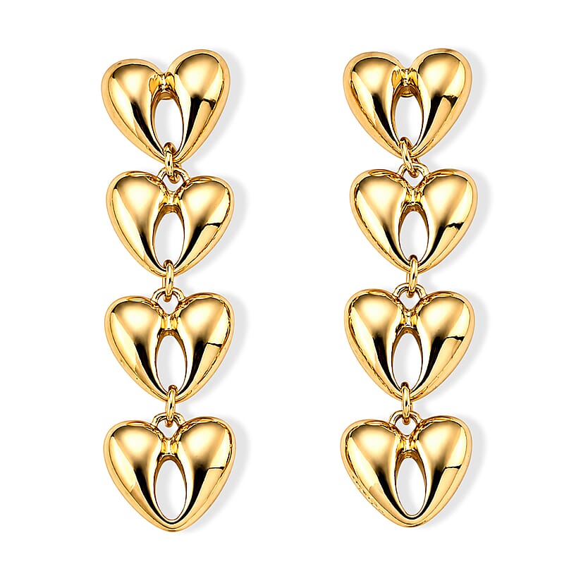 Dangling Heart Earrings in Goldtone