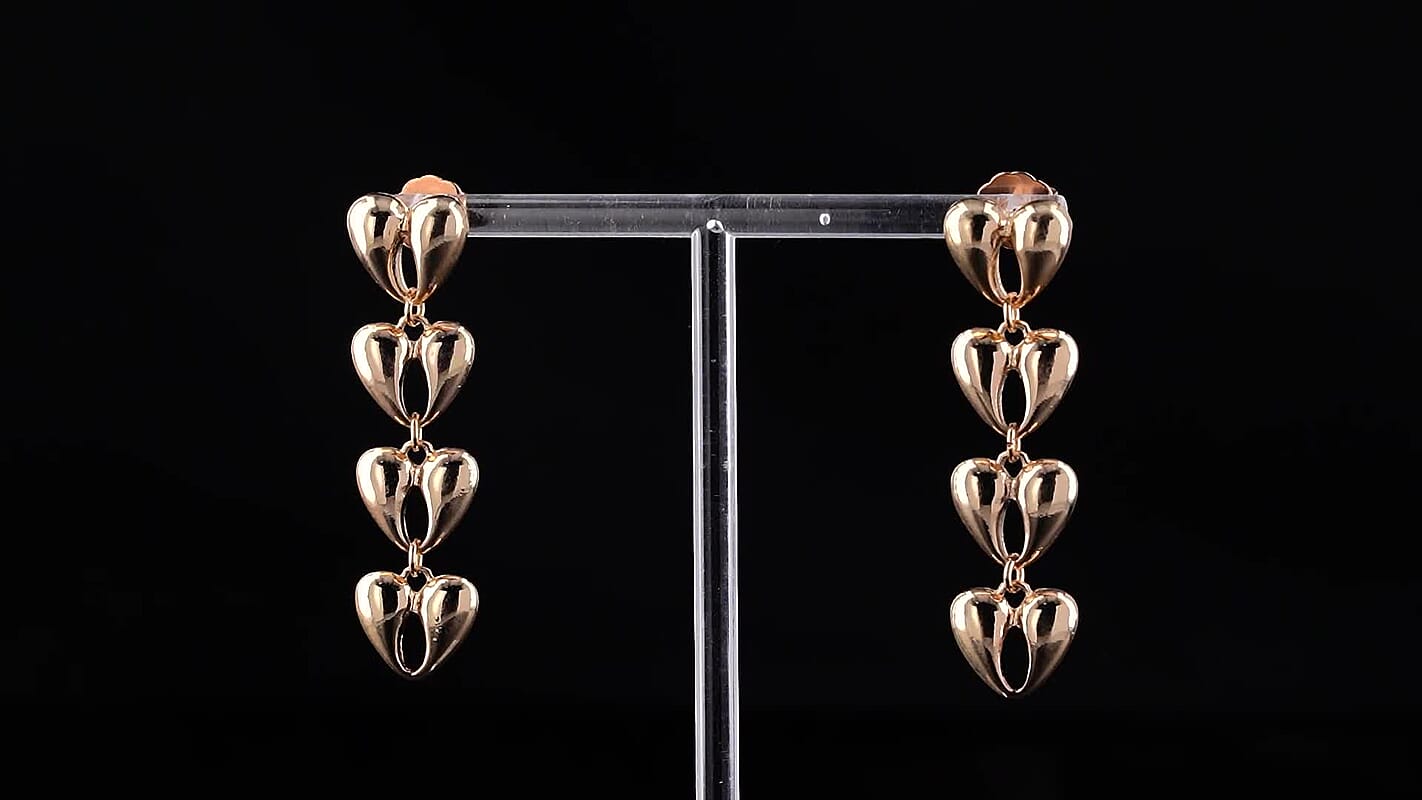 Dangling Heart Earrings in Goldtone