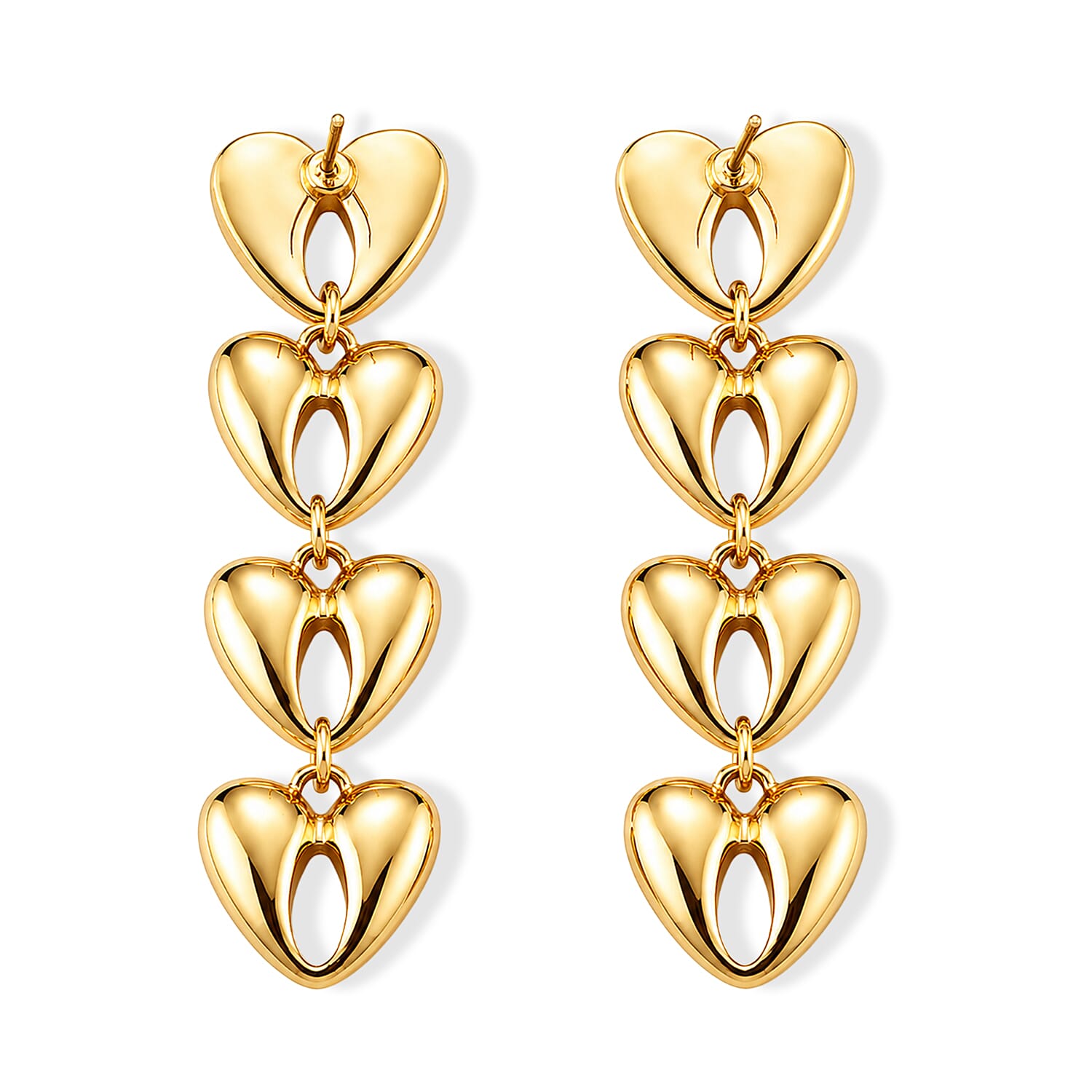 Dangling Heart Earrings in Goldtone