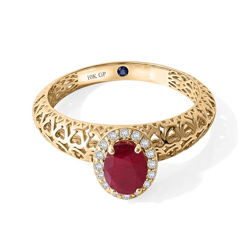 GP Amore Collection AAA Royal Ruby and Diamond I2 1.10 ctw Ring in 10K Yellow Gold (Size 6.0)