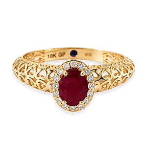 GP Amore Collection AAA Royal Ruby and Diamond I2 1.10 ctw Ring in 10K Yellow Gold (Size 7.0)