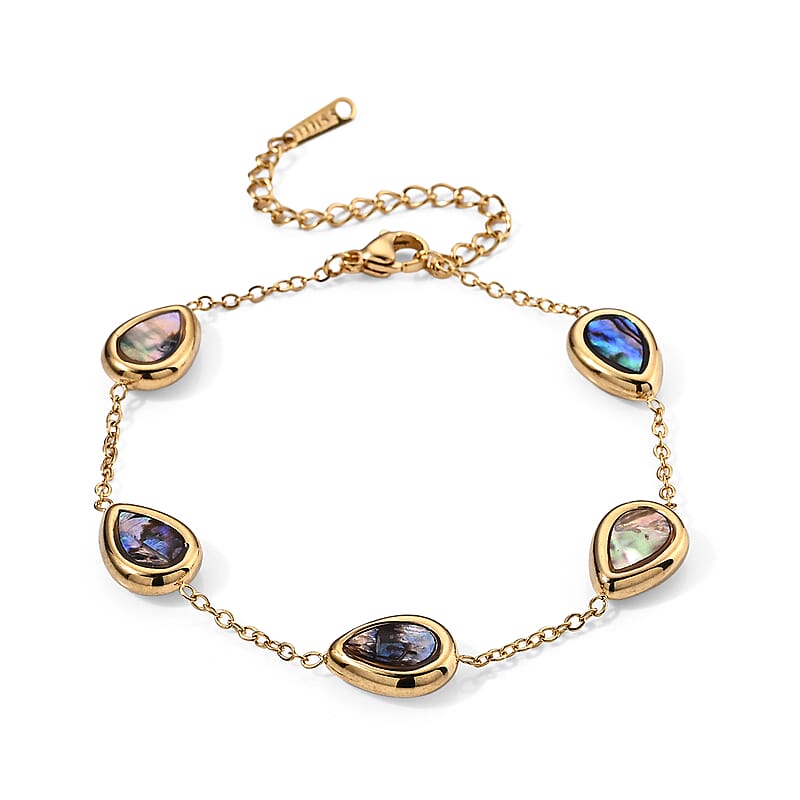 Abalone Shell Bracelet in ION Plated YG Stainless Steel (7-9In)