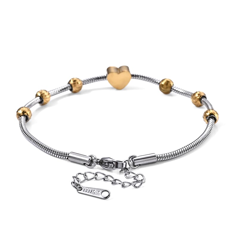 White Mother of Pearl Bracelet in ION Plated YG and Stainless Steel 7-8.5In
