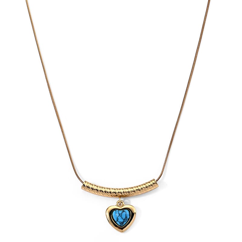 Blue Howlite 5.00 ctw Necklace in ION Plated YG Stainless Steel 15.5-17.5 Inches