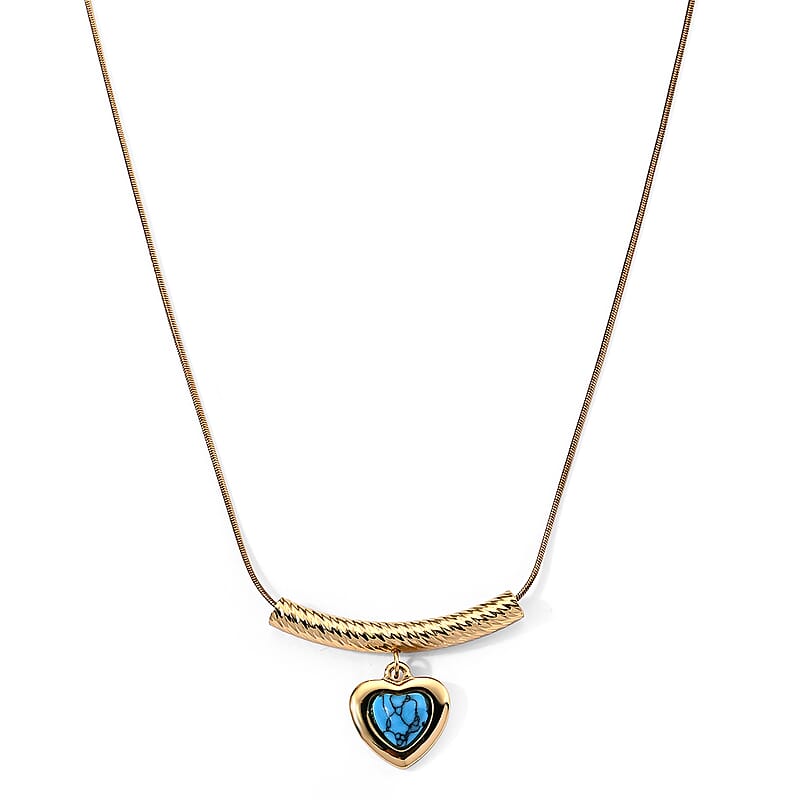 Blue Howlite 5.00 ctw Necklace in ION Plated YG Stainless Steel 15.5-17.5 Inches