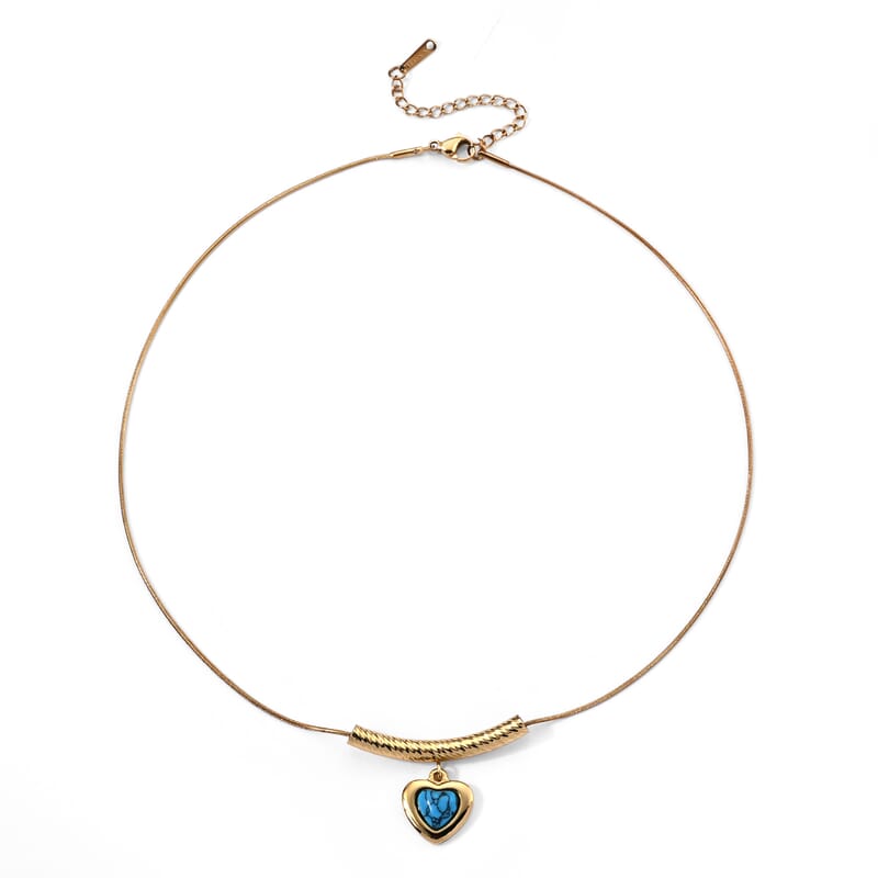 Blue Howlite 5.00 ctw Necklace in ION Plated YG Stainless Steel 15.5-17.5 Inches