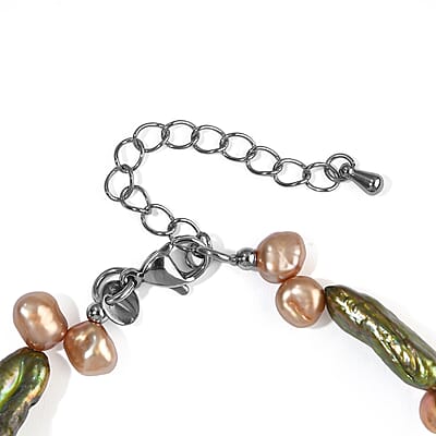 EverTrue Champagne Freshwater and Green Pearl (D) and Crystal Quartz 80.00 ctw Bracelet in Stainless Steel (7.25 In)