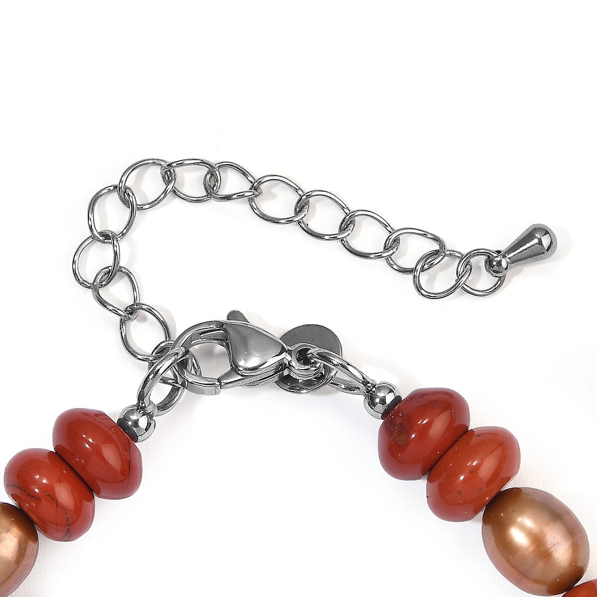 EverTrue Brown Pearl (D) and Red Jasper 40.00 ctw Bracelet in Stainless Steel (7.25 In) image number 1