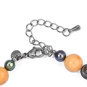 EverTrue Peacock Pearl and Yellow Jasper 55.00 ctw Bracelet in Stainless Steel (7.25 In)
