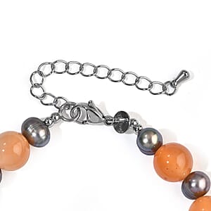 EverTrue Carnelian and Peacock Pearl 55.00 ctw Bracelet in Stainless Steel (7.25 In)