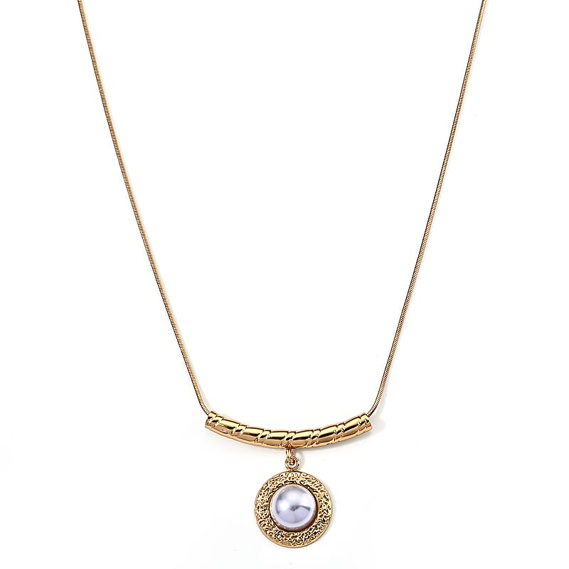 White Shell Pearl Necklace in ION Plated YG Stainless Steel 15.75-17.75 Inches