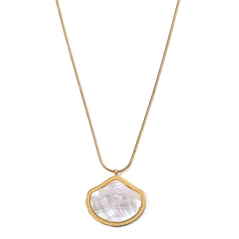 White Mother of Pearl Necklace in ION Plated YG Stainless Steel 16-18 Inches