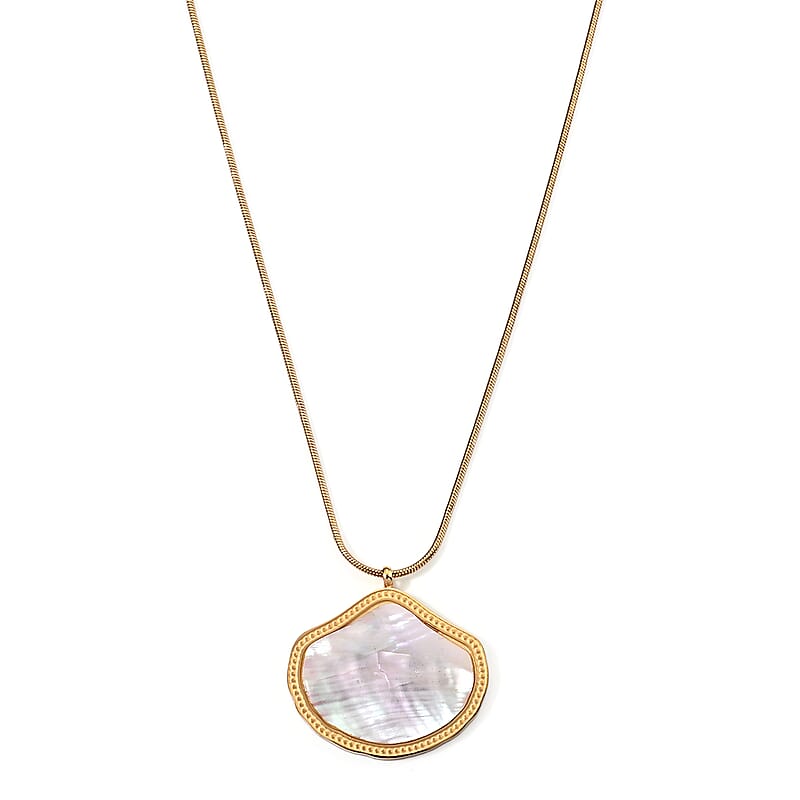 White Mother of Pearl Necklace in ION Plated YG Stainless Steel 16-18 Inches