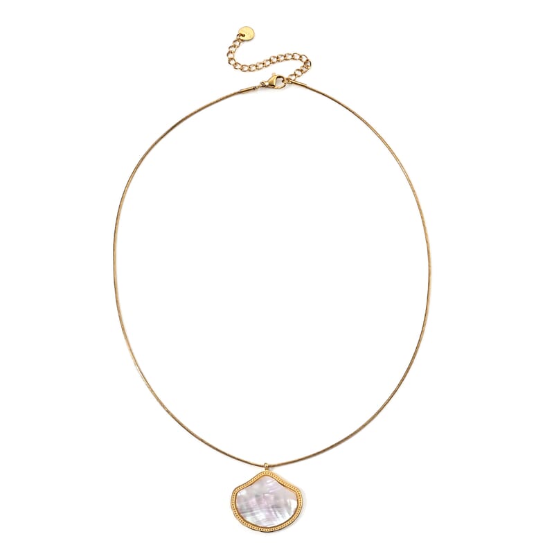White Mother of Pearl Necklace in ION Plated YG Stainless Steel 16-18 Inches
