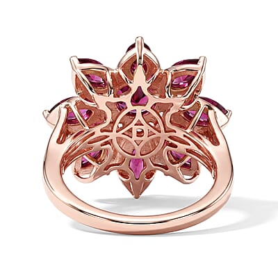 D'Joy Premium Orissa Rhodolite Garnet and Moissanite 3.75 ctw Berry Bloom Halo Ring in 18K Vermeil Rose Gold Over Sterling Silver (Size 6.0)