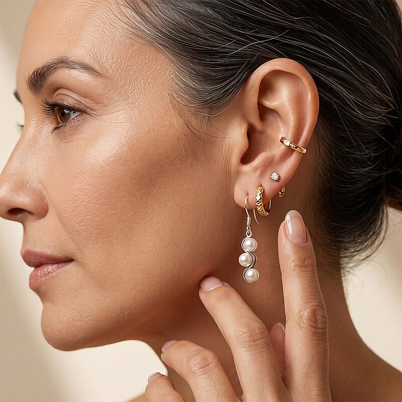 D'Joy Passport to Israel Artisan Crafted Freshwater Pearl Earrings in Sterling Silver