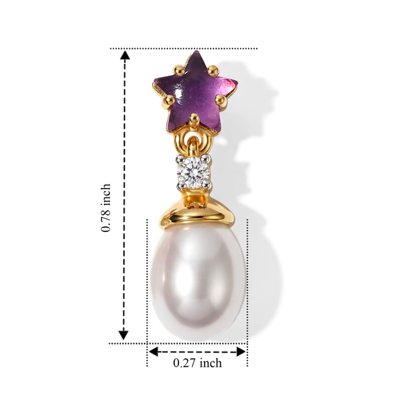 D'Joy Freshwater Pearl and Multi Gemstone 0.70 ctw Earrings in 18K Vermeil Yellow Gold Over Sterling Silver