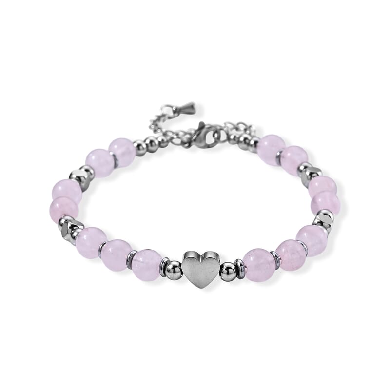Rose Quartz 30.00 ctw Beaded Bracelet in Stainless Steel (6.75-8.75In)