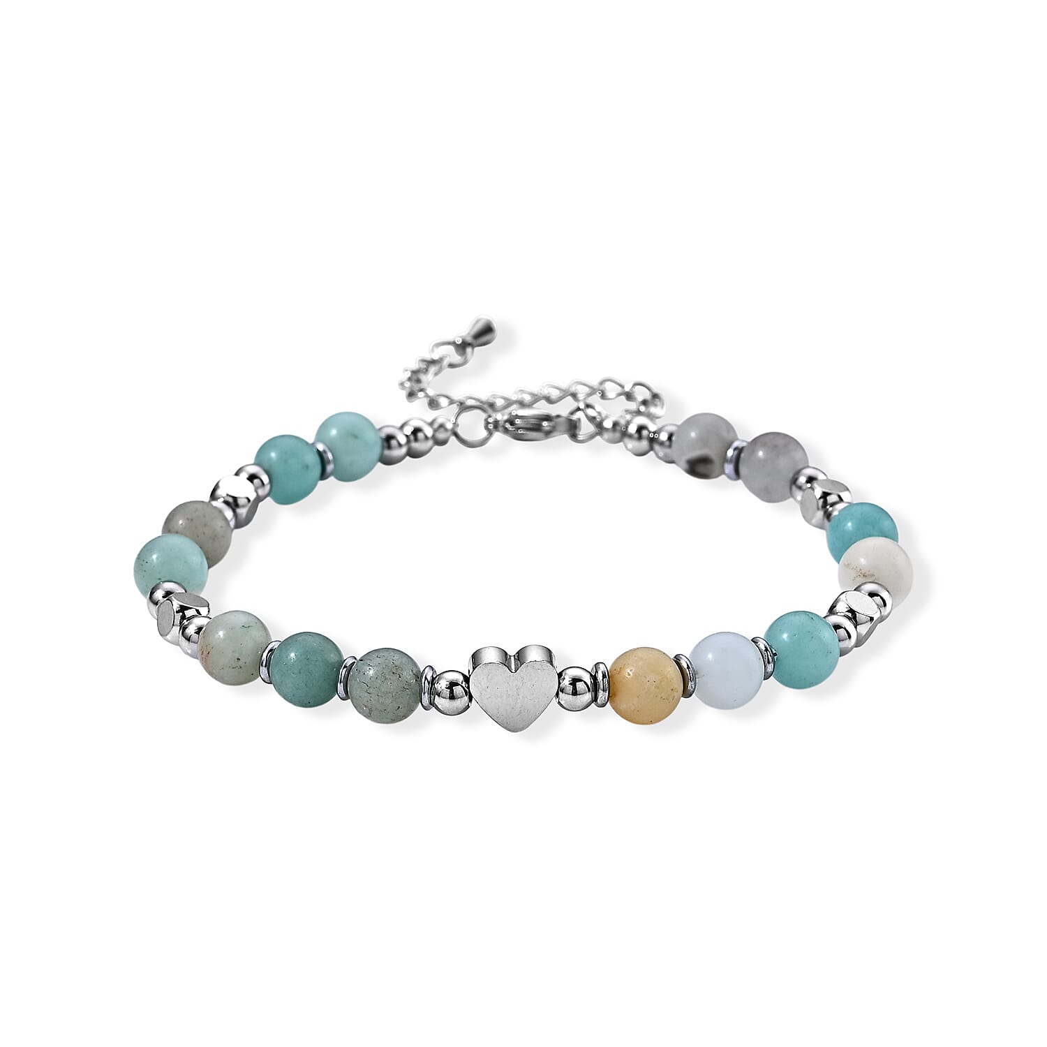 Amazonite 30.00 ctw Beaded Bracelet in Stainless Steel (6.75-8.75In)